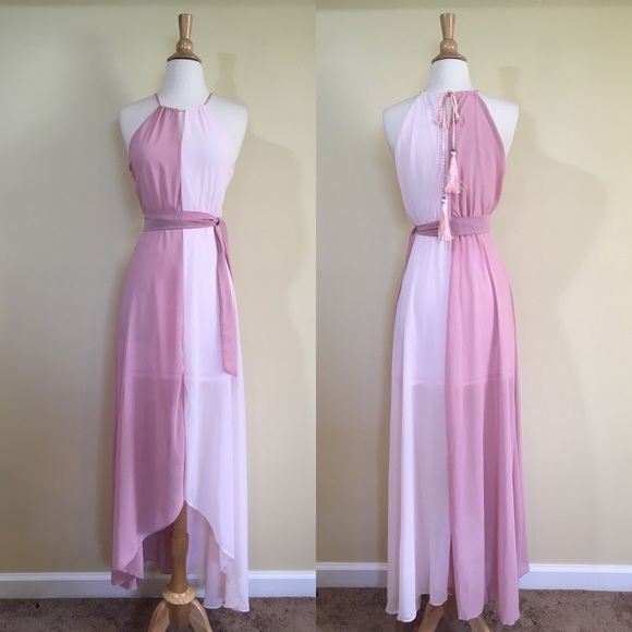 💥 SALE Sheer Blush Rose Halter Chiffon Maxi Gown - Picture 8 of 8